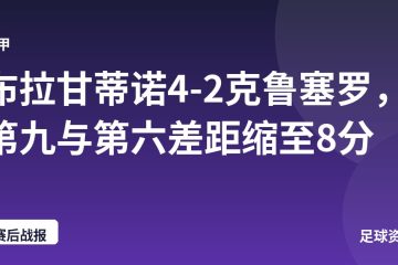 布拉甘蒂诺4-2克鲁塞罗，第九与第六差距缩至8分