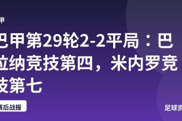 巴甲第29轮2-2平局：巴拉纳竞技第四，米内罗竞技第七