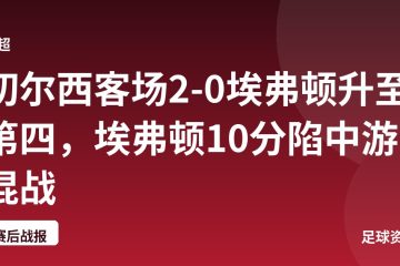 切尔西客场2-0埃弗顿升至第四，埃弗顿10分陷中游混战