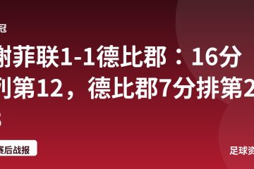 谢菲联1-1德比郡：16分列第12，德比郡7分排第23