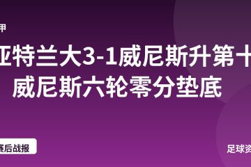 亚特兰大3-1威尼斯升第十，威尼斯六轮零分垫底