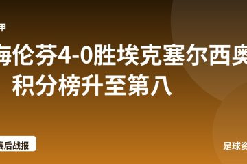 海伦芬4-0胜埃克塞尔西奥,积分榜升至第八