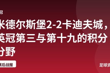 米德尔斯堡2-2卡迪夫城,英冠第三与第十九的积分分野