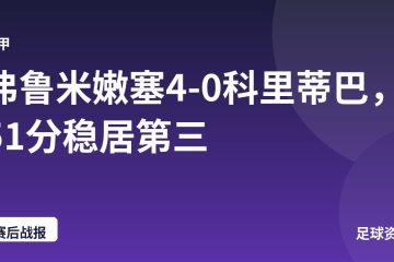 弗鲁米嫩塞4-0科里蒂巴，51分稳居第三